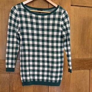 Green and White Checkered Women's Sweater